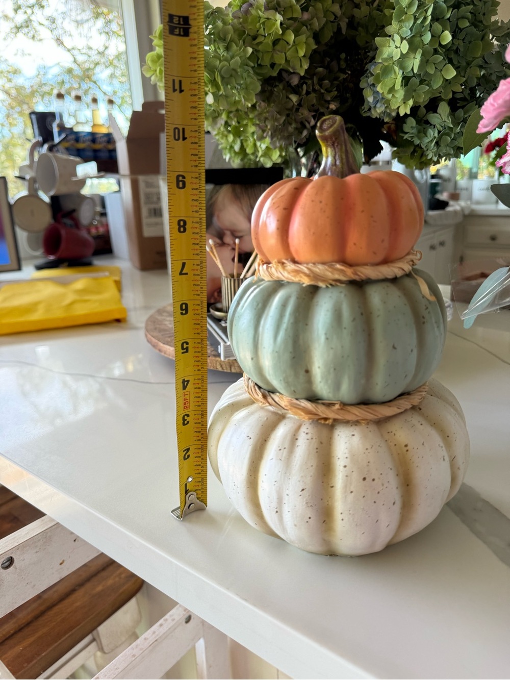 Decorative Stacked Ceramic Pumpkin Accent - Orange, Sage & Cream